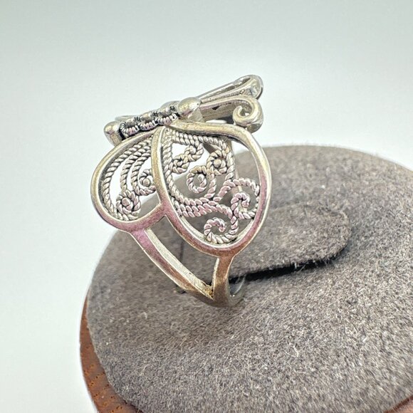 VTG Sterling Silver 925 Butterfly Filigree Design Statement RIng Size 9 - Picture 3 of 12
